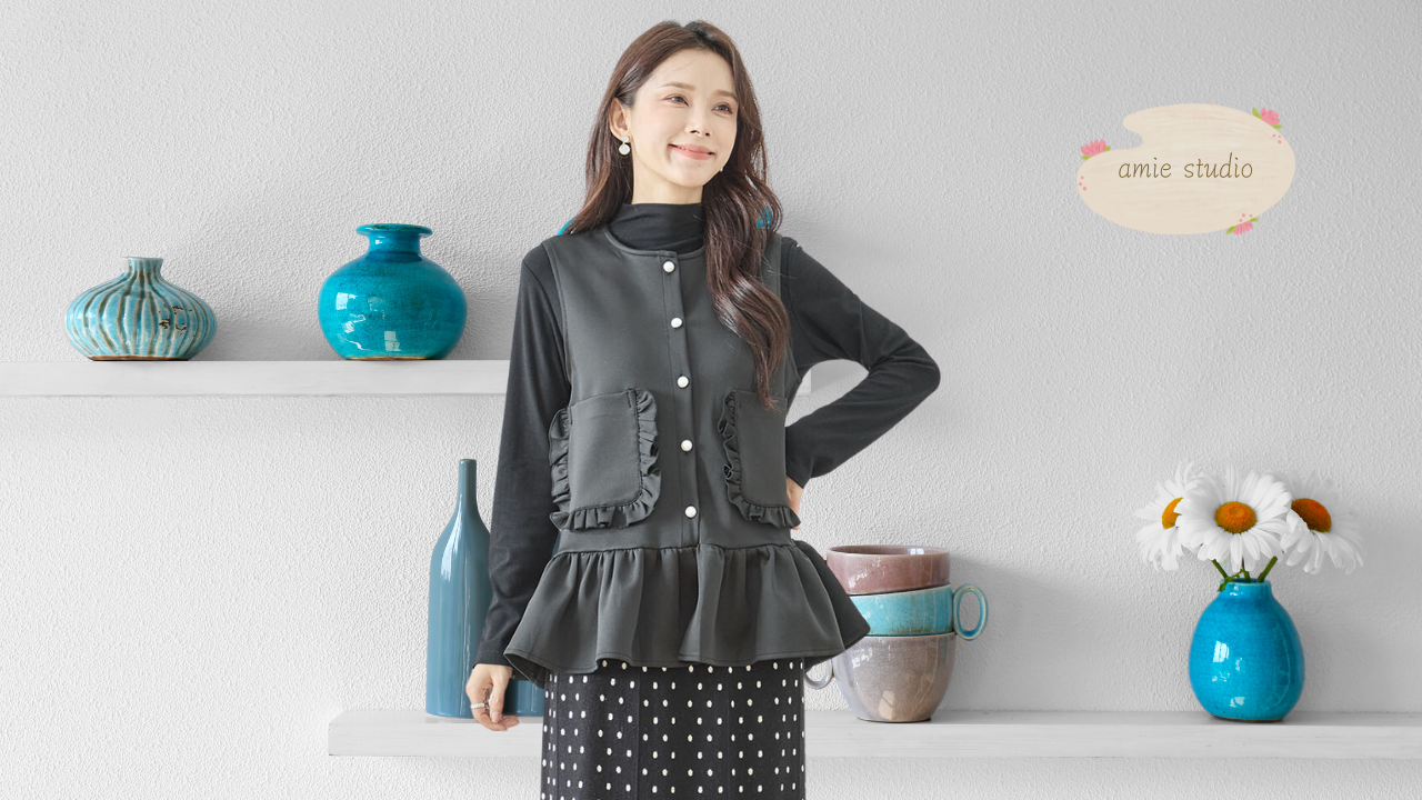 amie studio【2025新作】【M〜L】フリルデザインペプラムベスト
