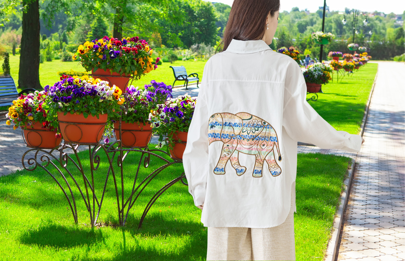 エレファントアートコットン刺繍シャツ (M~L)