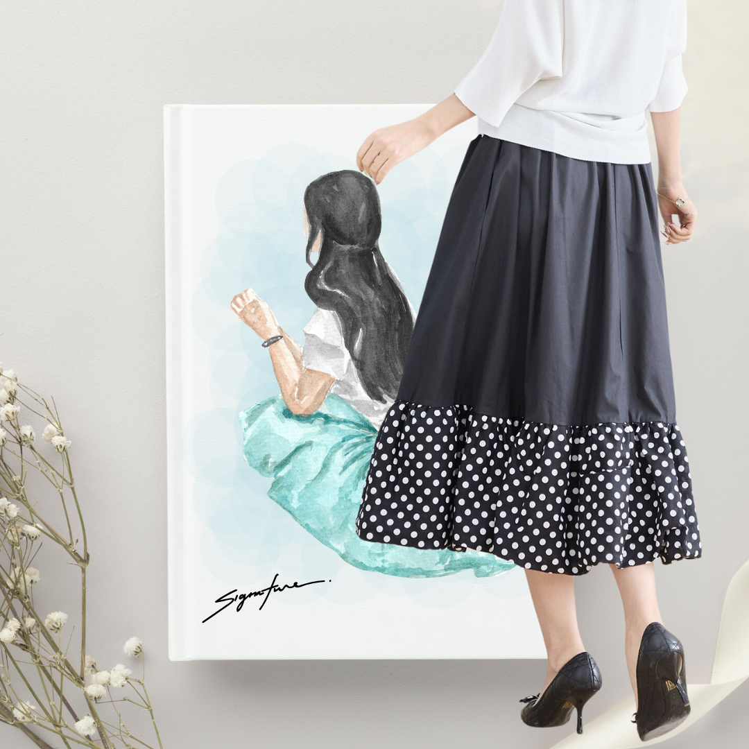 TRUBE【2025新作】【M〜L】モノトーンドットフレアスカート