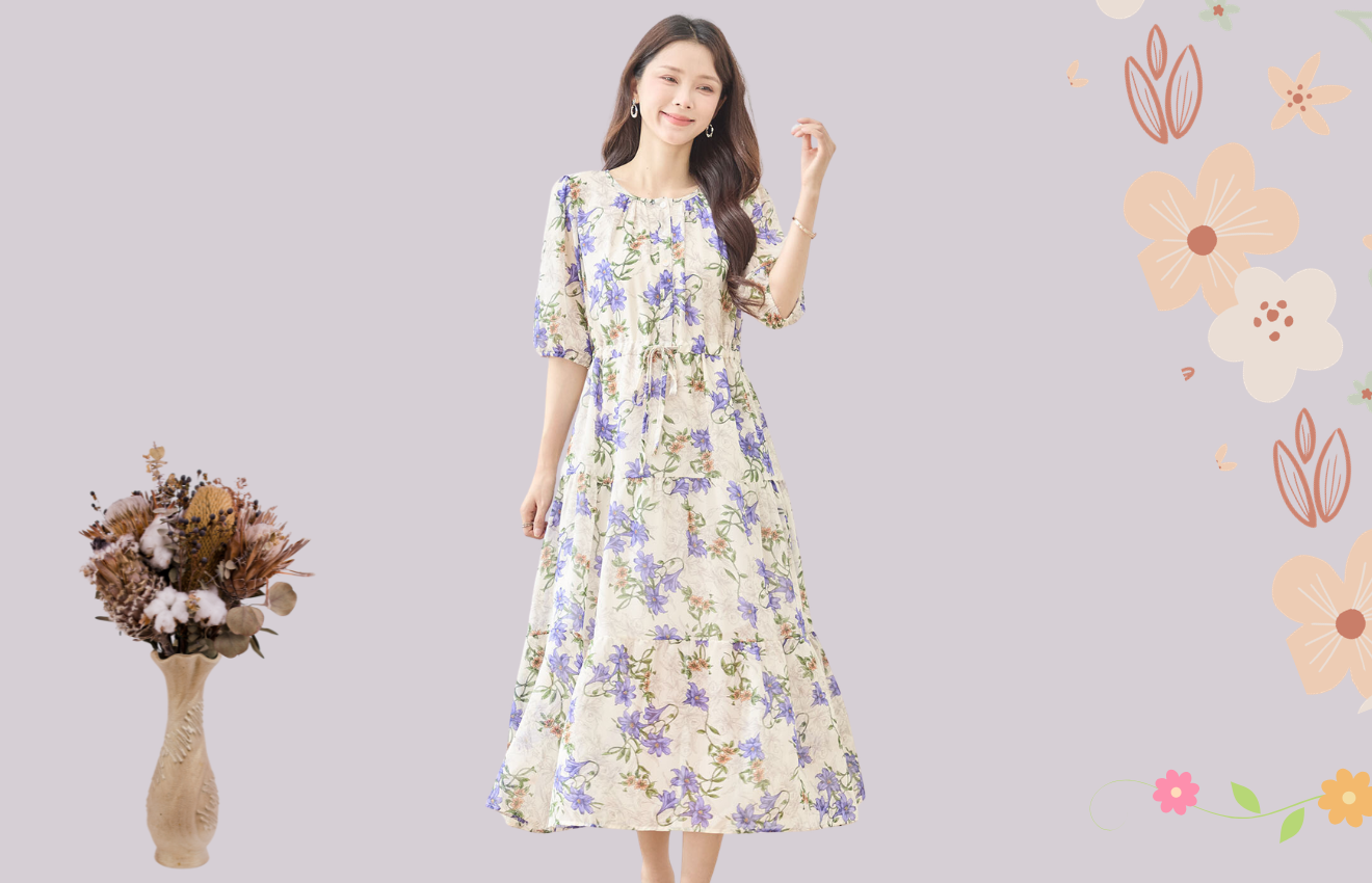 TRUBE フローラルプリントティアードワンピース【M~L】アイボリー