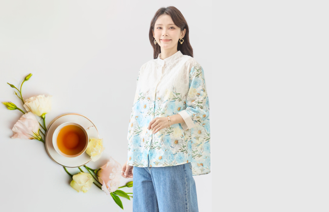 TRUBE フラワーレース切替ブラウス【M~L】ホワイト