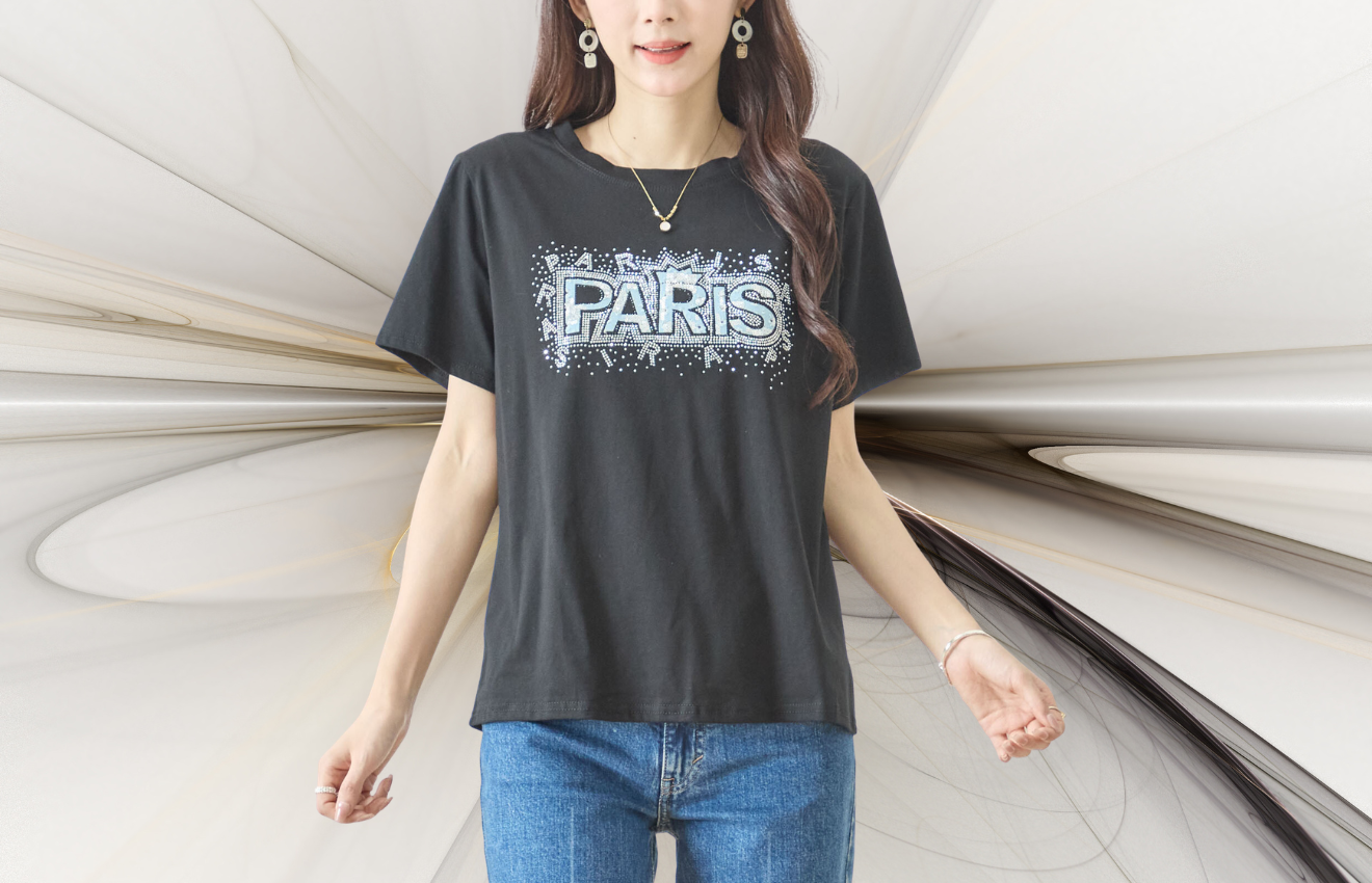 TRUBE キラキラPARISロゴデザインTシャツ【M~L】ブラック