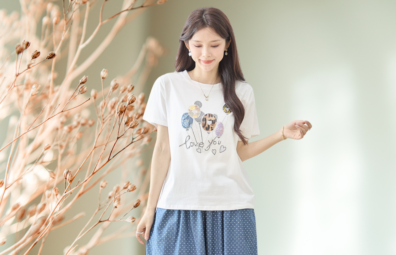 TRUBE キラキラ風船デザインTシャツ【M~L】ホワイト