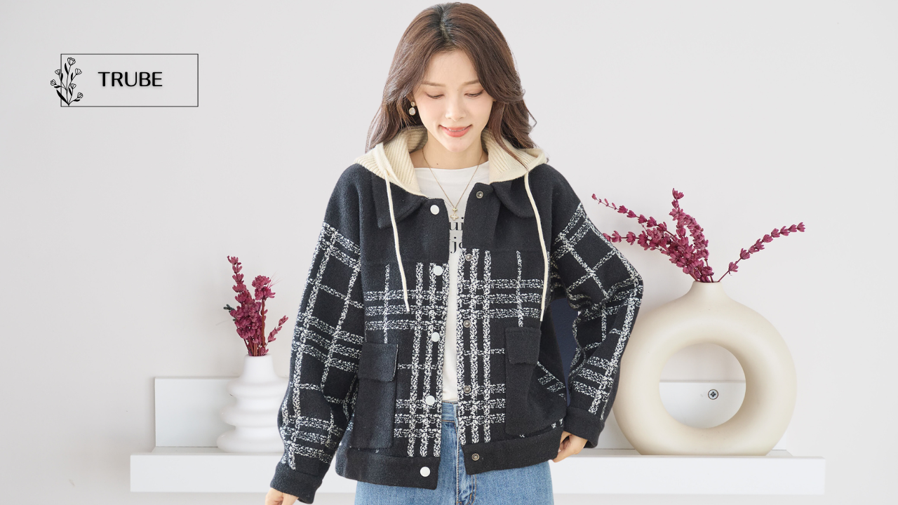 TRUBE【2025新作】【M〜L】ボアチェックフーディジャケット