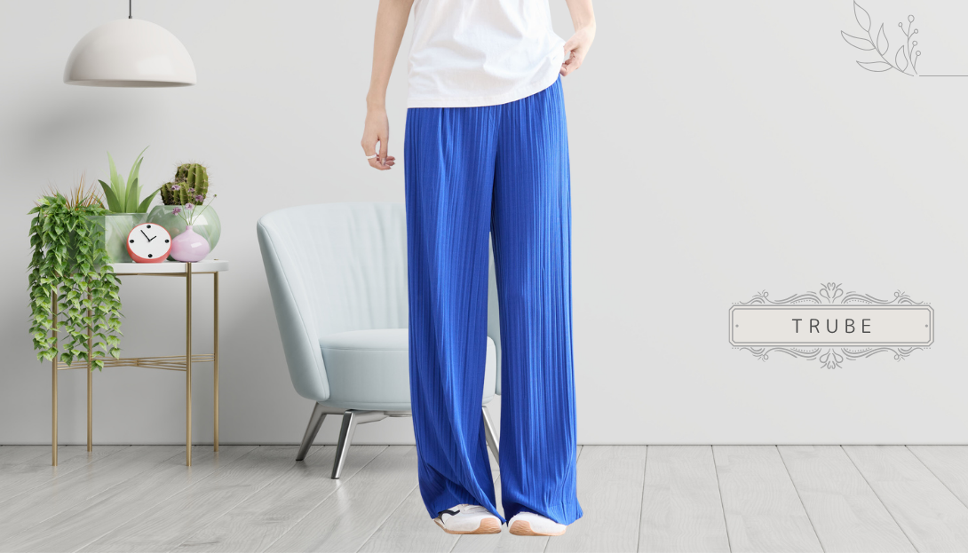 TRUBE【2025新作】【M~L】【L〜LL】ランダムプリーツパンツ ロイヤルブルー