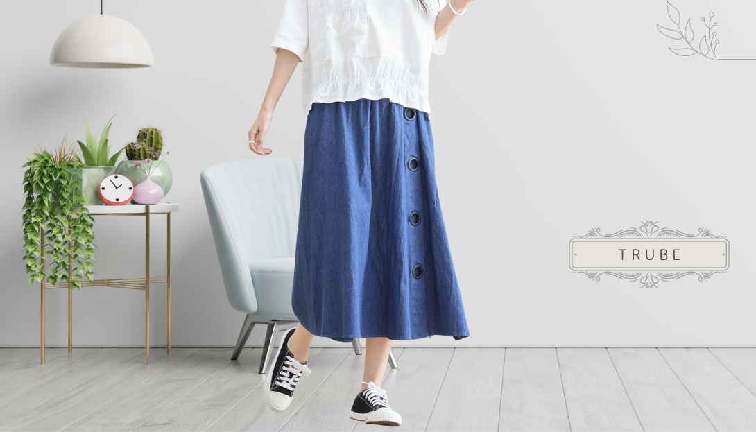 TRUBE【2025新作】【M〜L】レイヤード風カバーボタンデニムパンツ