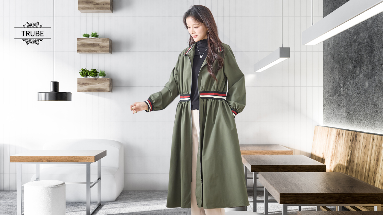 TRUBE【2025新作】【M〜L】ラインテープギャザージップデザインコート