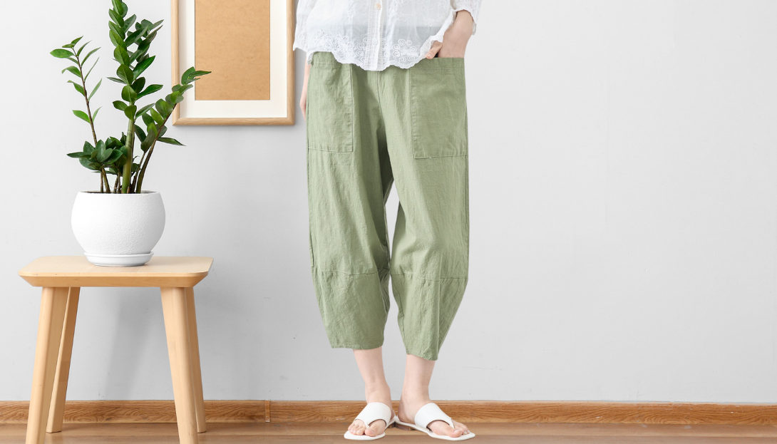 TRUBE【2025新作】【M〜L】ウォッシュドコットンクロプトパンツ カーキ