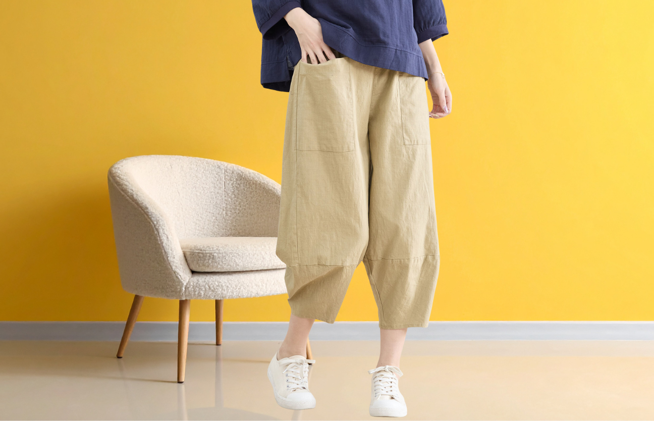 ウォッシュドコットンクロプトパンツ (M~L) ベージュ