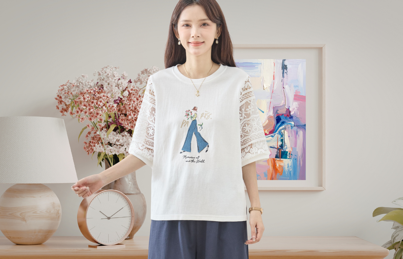 TRUBE ガールプリントレース袖 Tシャツ