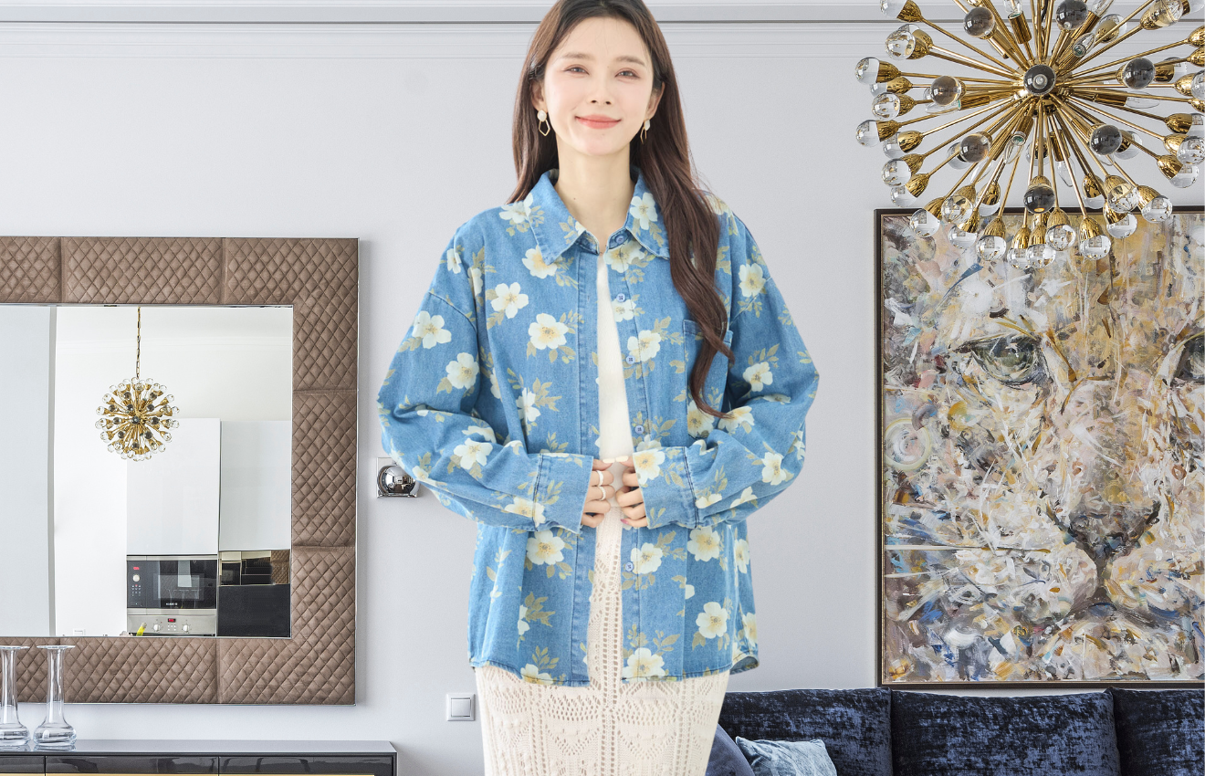 フラワーデニムシャツ (M~L)