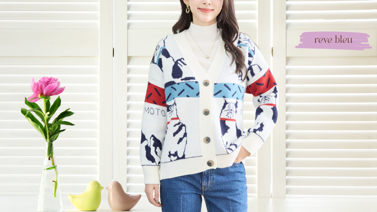reve bleu【2025新作】【M〜L】ネコモチーフデザインカーディガン