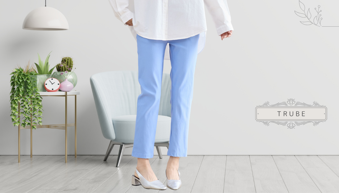 TRUBE【2025新作】【M~L】【L〜LL】ストレッチストレートパンツ サックスブルー