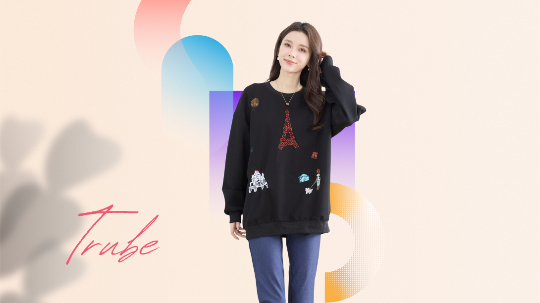 TRUBE【2025新作】【L〜LL】フレンチシック刺繍スウェットプルオーバー