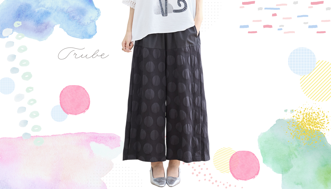 TRUBE【2025新作】【M〜L】ドット柄ワイドコットンパンツ