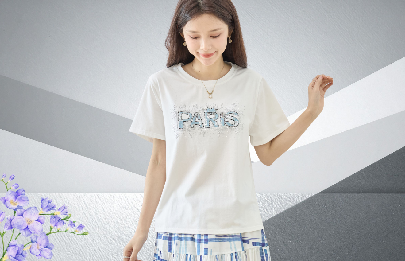 TRUBE キラキラPARISロゴデザインTシャツ【M~L】ホワイト