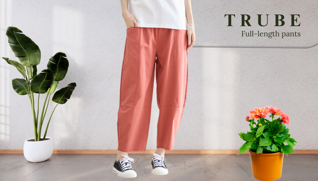 TRUBE【2025新作】【L〜LL】綿混ゆったり美シルエットパンツ テラコッタ