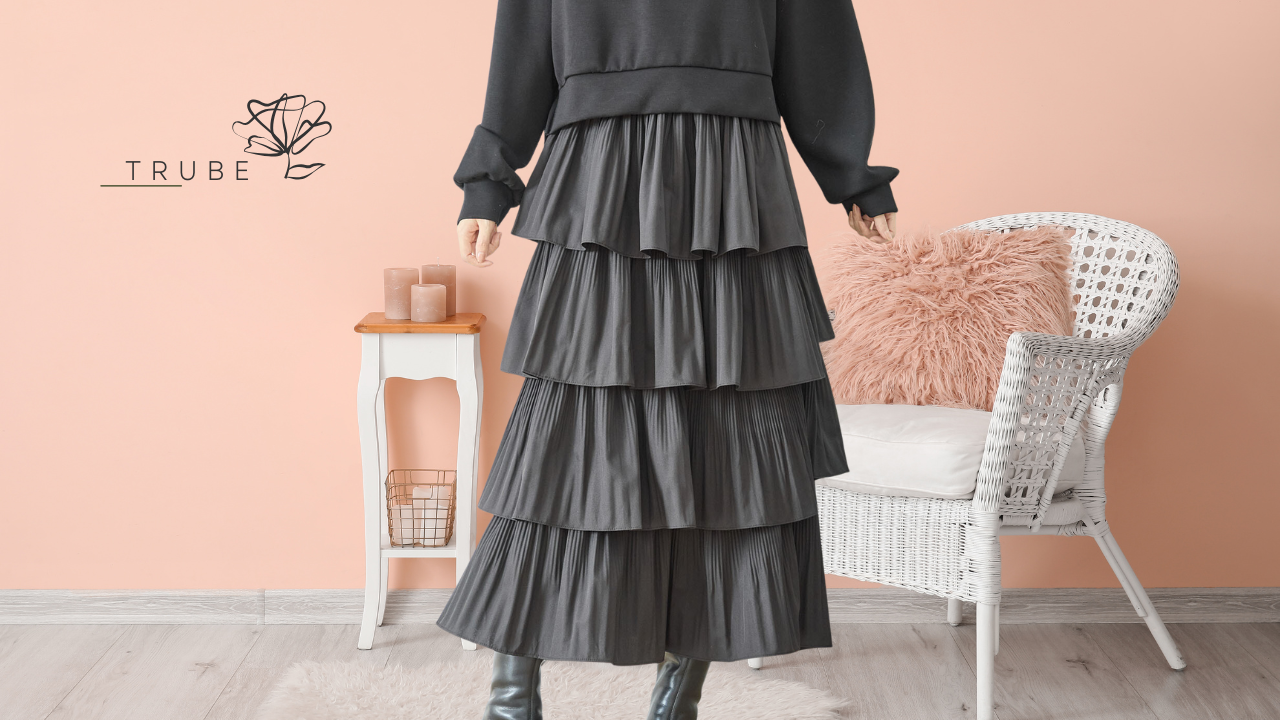 スカート アシンメトリー ティアードプリーツスカート 2025新作【M〜L】 TRUBE
