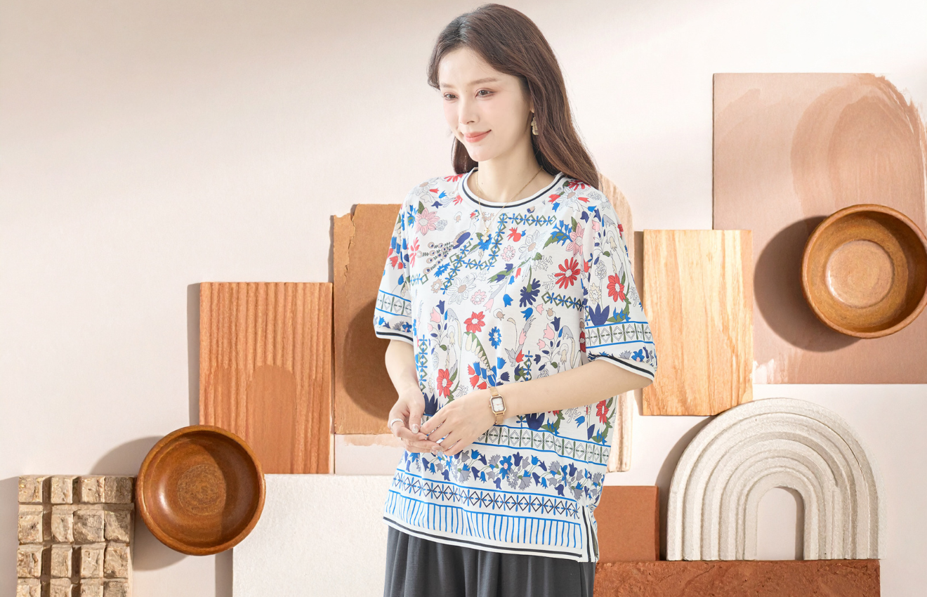 TRUBE ボタニカルプリントTシャツ【M~L】ホワイト