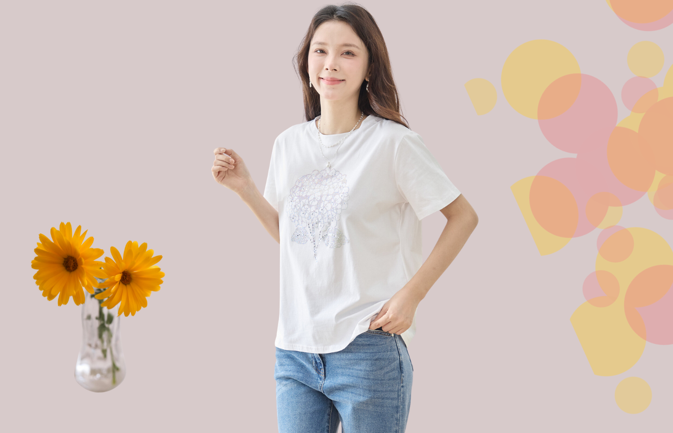 TRUBE アジサイラインストーンデコTシャツ【M~L】ホワイト