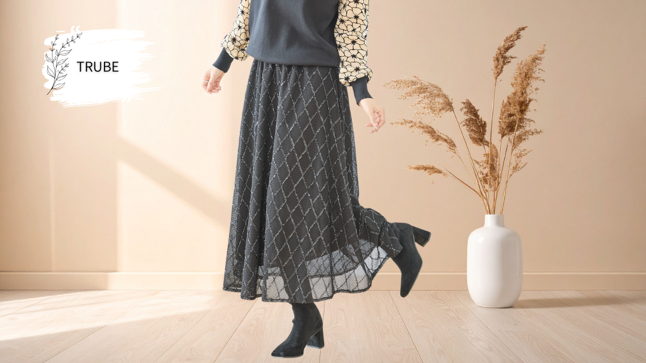 TRUBE【2025新作】【M〜L】シアーシャインダイヤ柄スカート