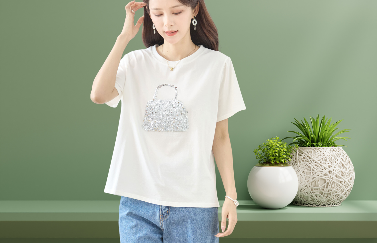 TRUBE キラキラバッグデザインTシャツ【M~L】ホワイト