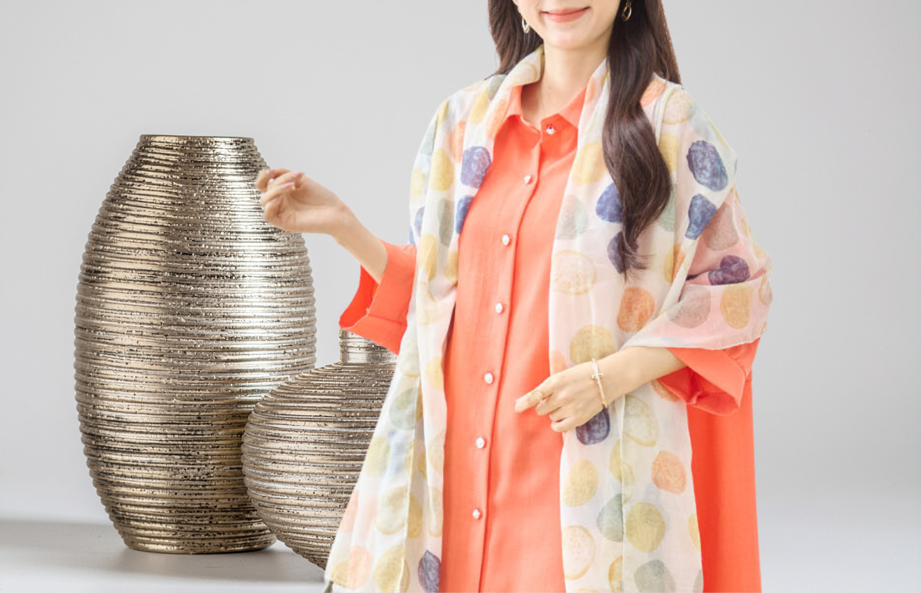 TRUBE プリントタッセル付きストール 177-340アイボリー