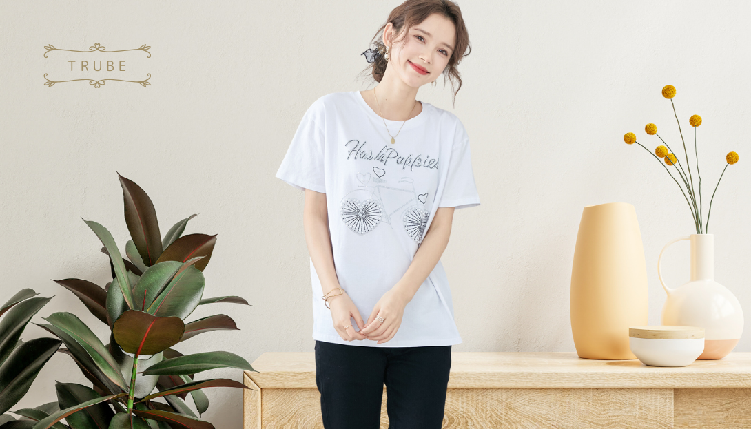 TRUBE【2025新作】【M〜L】パールラインストーン自転車デザインTシャツ