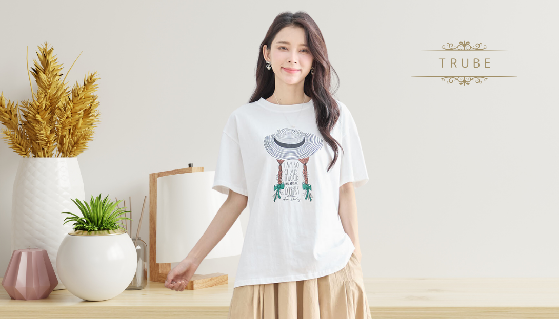 TRUBE【2025新作】【M〜L】サマーハットガールプリントTシャツ