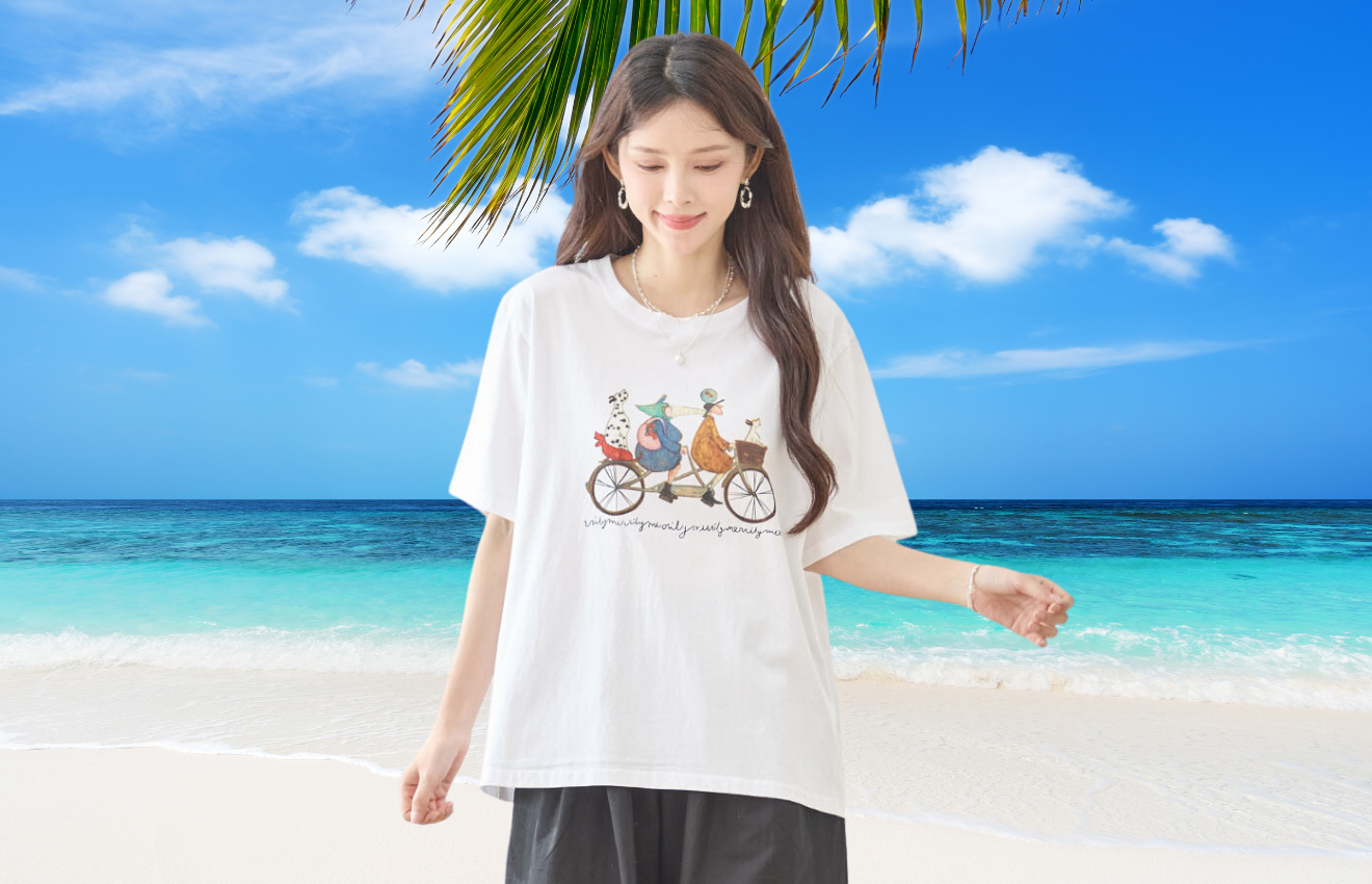TRUBE 二人乗り自転車でお出かけTシャツ【M~L】ホワイト