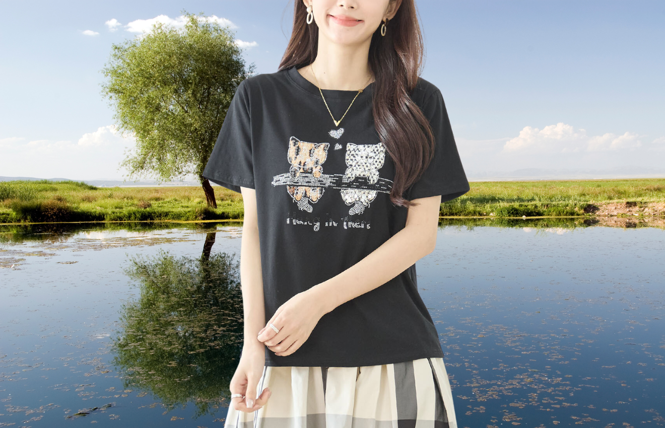 TRUBE プリントTシャツN12-1040ネコ【M~L】ブラック