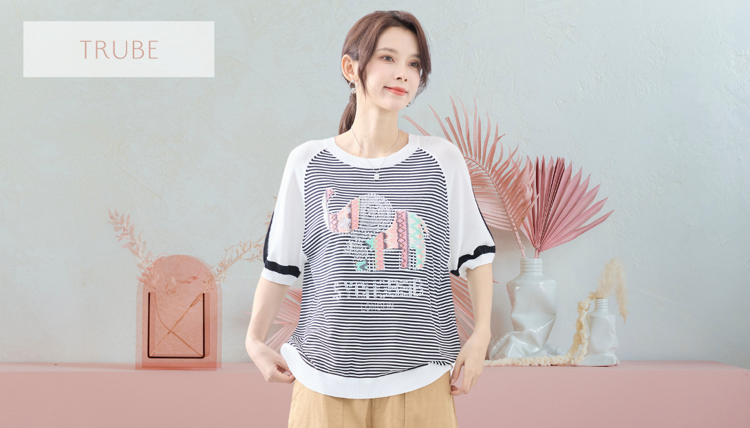 【送料無料】TRUBE 「新作」【M~L】キラキラ エレファント刺繍サマーニット ホワイト