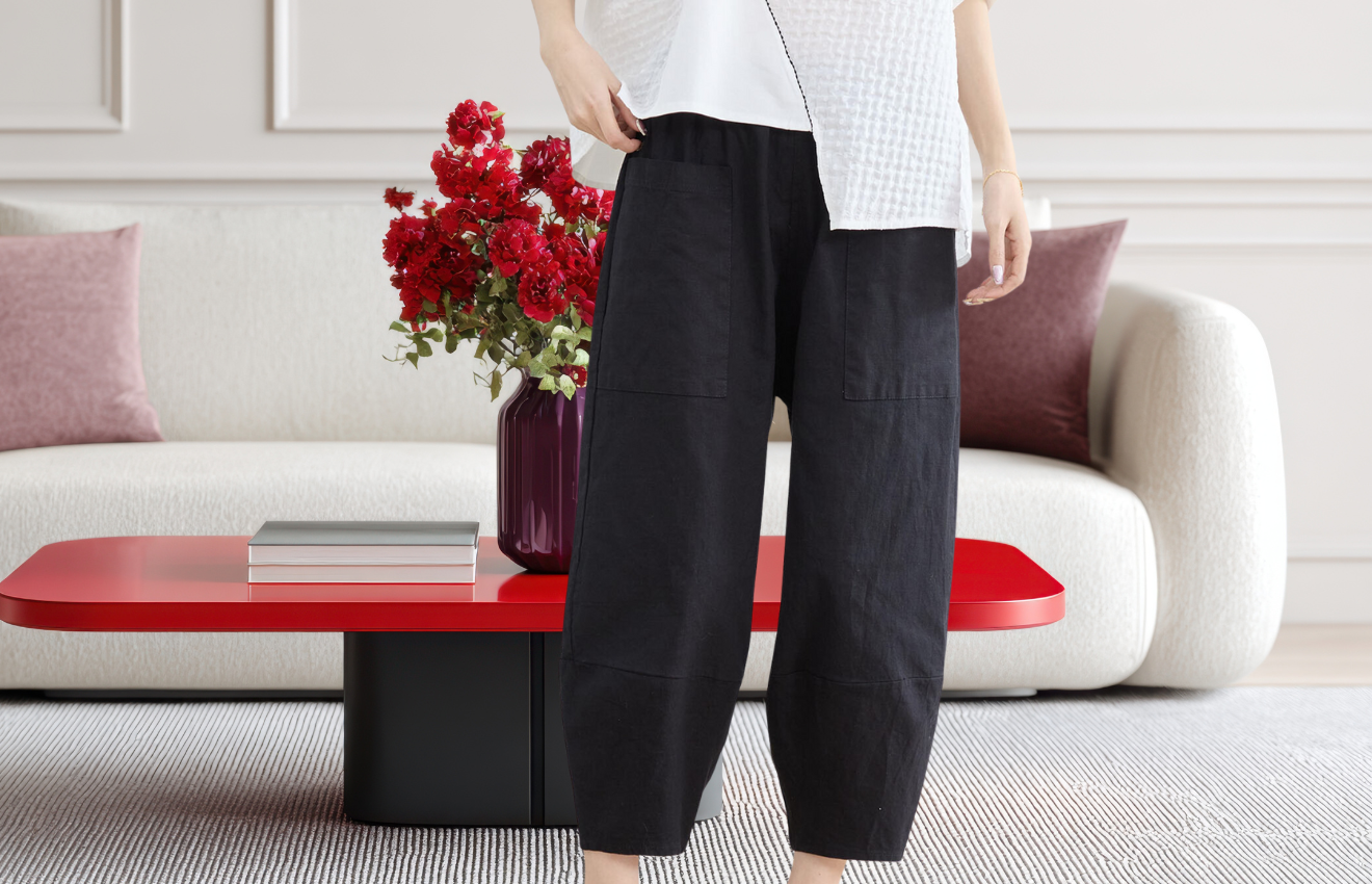 ウォッシュドコットンクロプトパンツ (M~L) ブラック