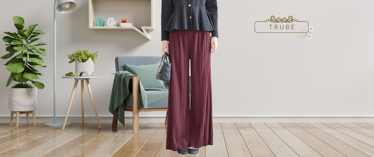 TRUBE【2025新作】【M~L】【L〜LL】ランダムプリーツパンツ バーガンディー