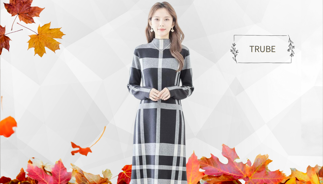 TRUBE【2025新作】【M〜L】チェック柄ニットワンピース