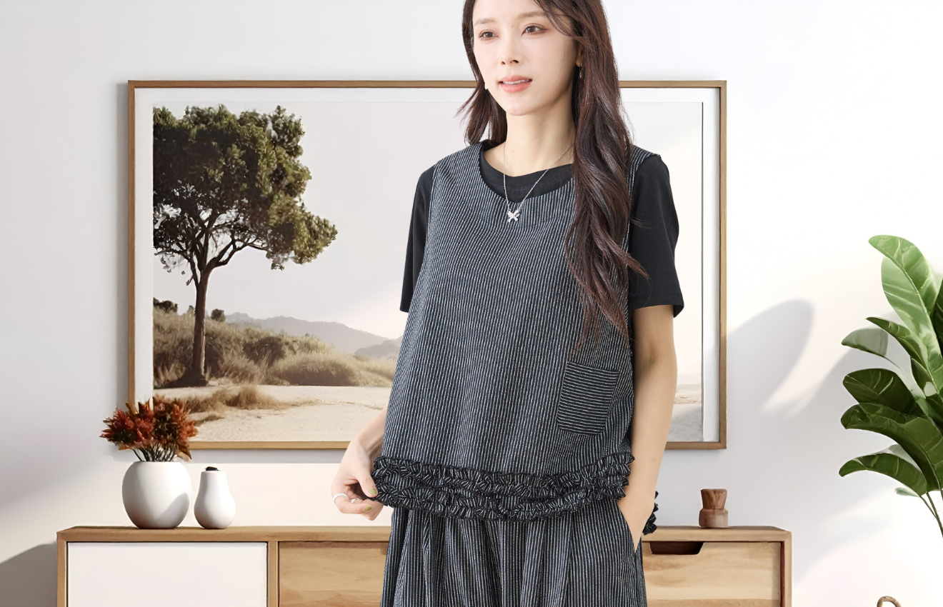 シャーリングフリルSTノースリーブトップス (M~L)