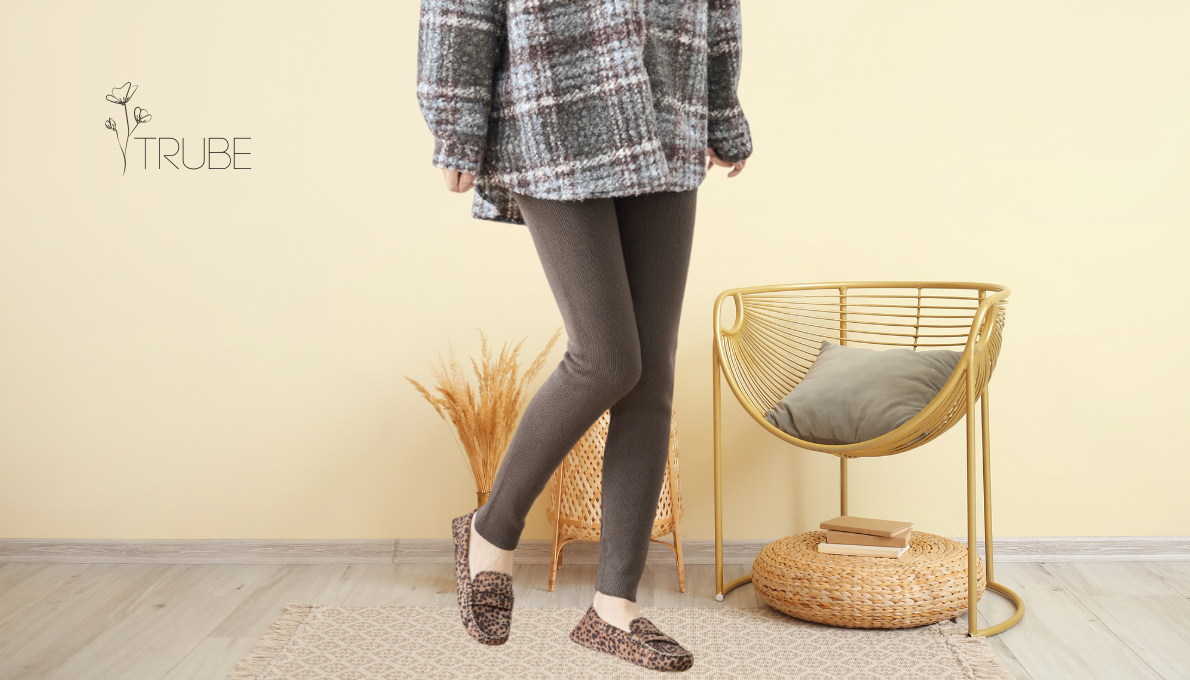 レギンスパンツ 裏起毛リブレギンスパンツ ブラウン レディース【M~L】TRUBE 2025新作