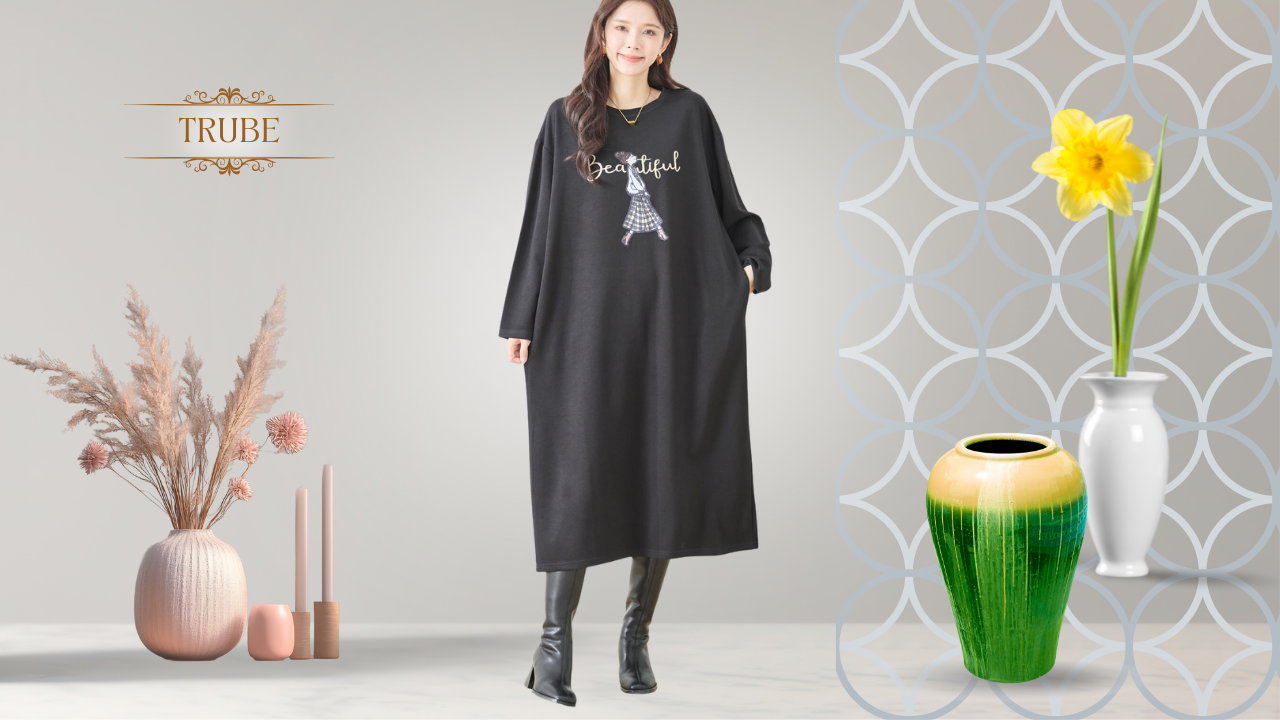 TRUBE【2025新作】【M〜L】Beautifulガールプリントロングワンピース