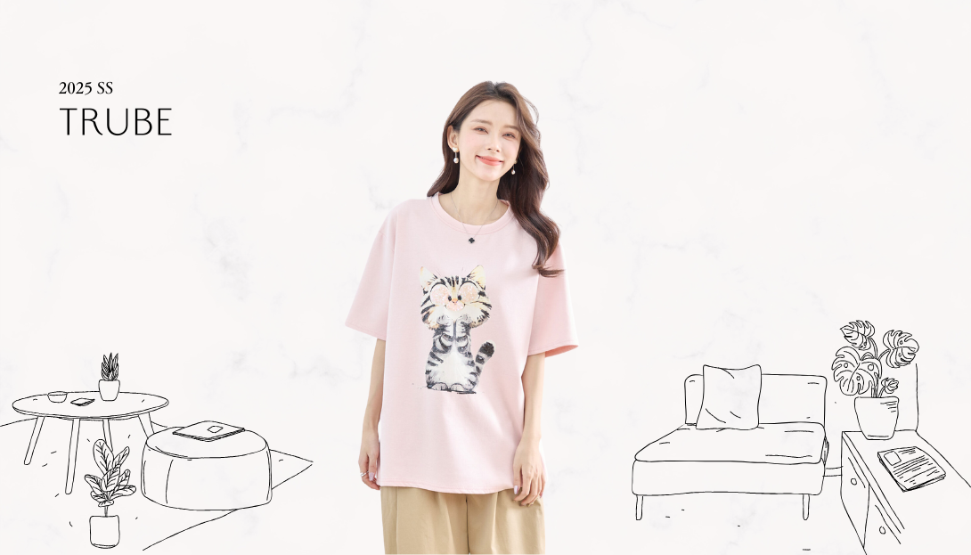 【送料無料】TRUBE【2025新作】【L〜LL】スパンコール付きラブリーキャットTシャツ