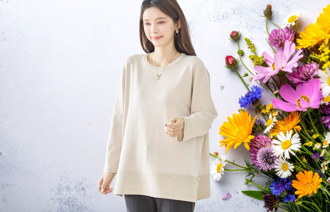 裾編地切替サイドボタンニットプルオーバー (L~LL)