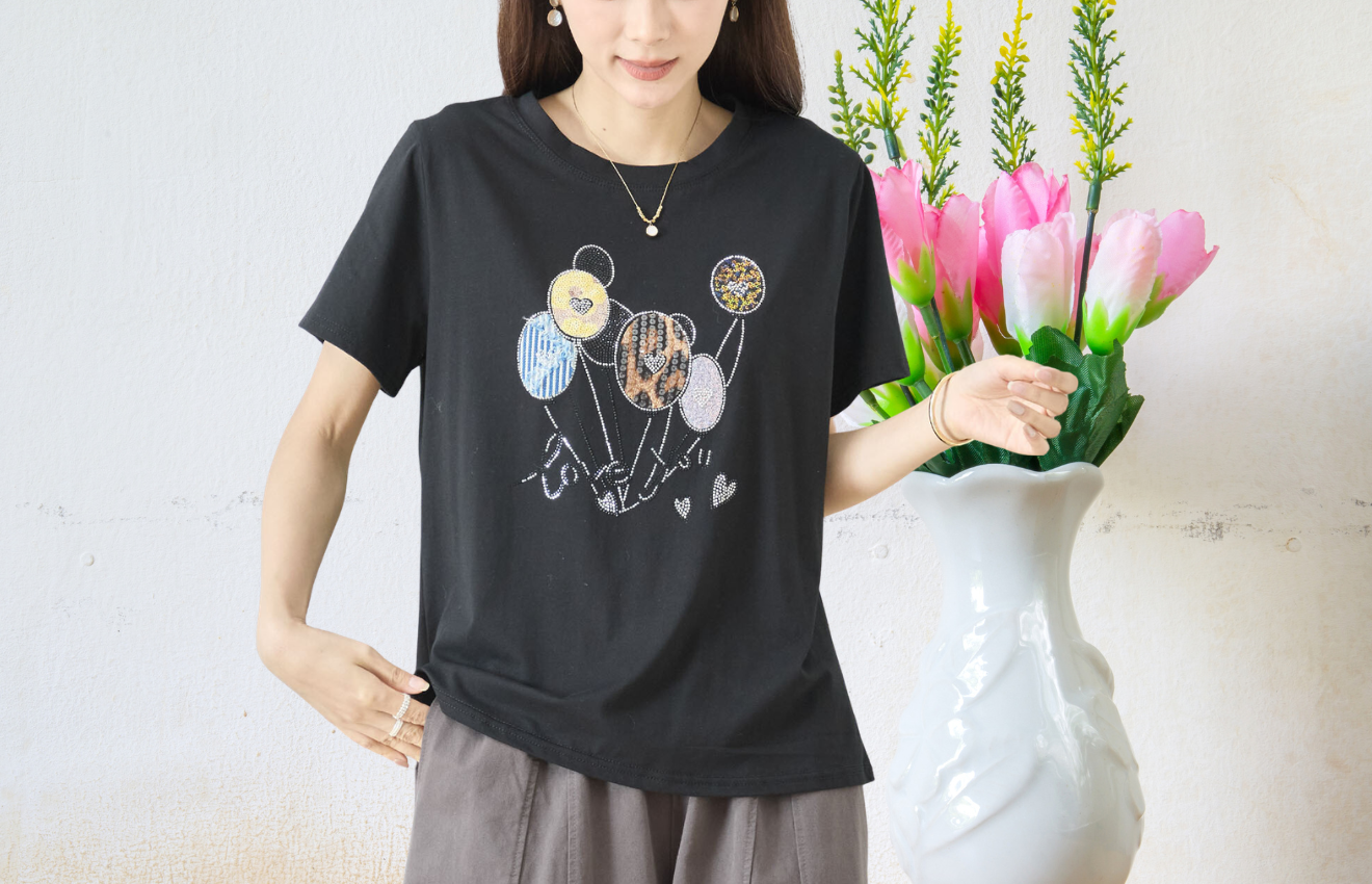 TRUBE キラキラ風船デザインTシャツ【M~L】ブラック