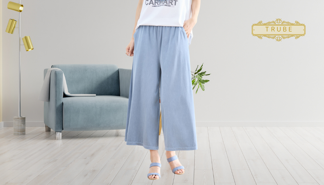 TRUBE【2025新作】【M〜L】2ポケットストレッチワイドパンツ ブルー