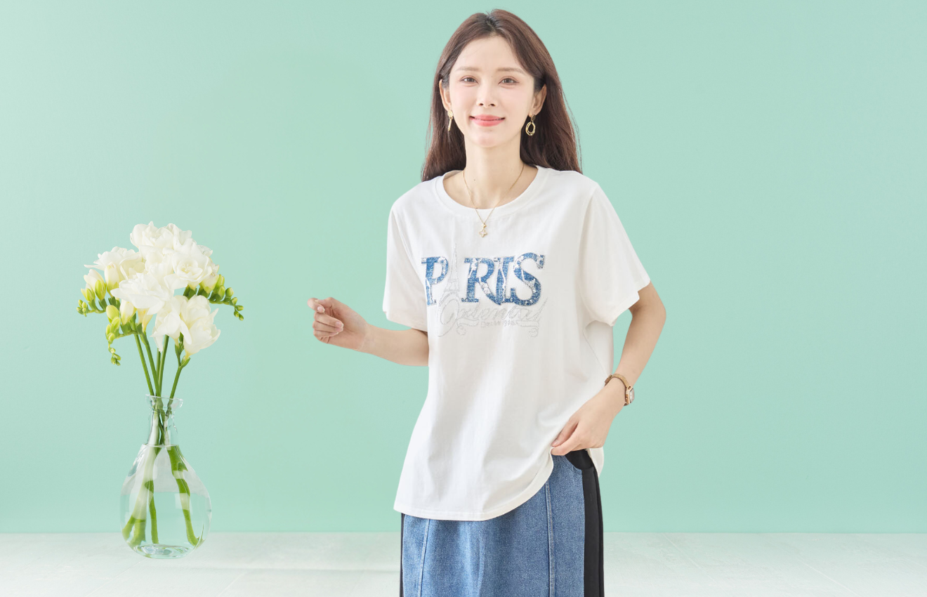 TRUBE ラインストーン装飾エッフェル塔Tシャツ【L~LL】ホワイト