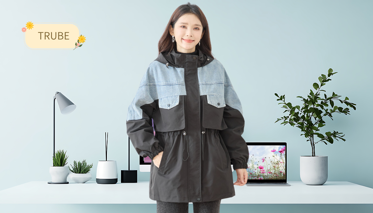 ミドルコート デニムドッキング フーディーミドルコート 【MLL】ブラック 春秋冬 TRUBE