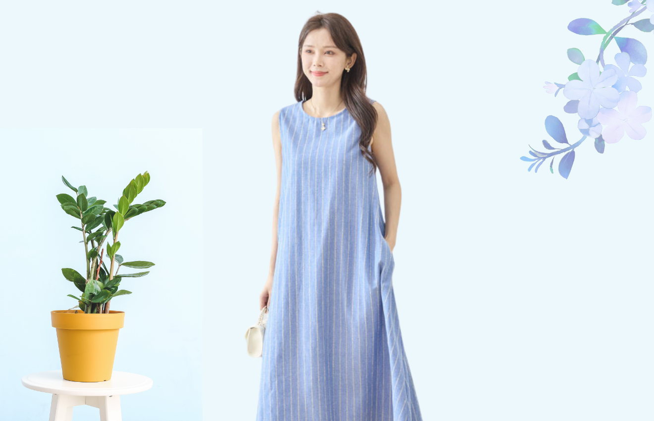 TRUBE Aラインノースリーブコットンマキシワンピース【M~L】ブルー
