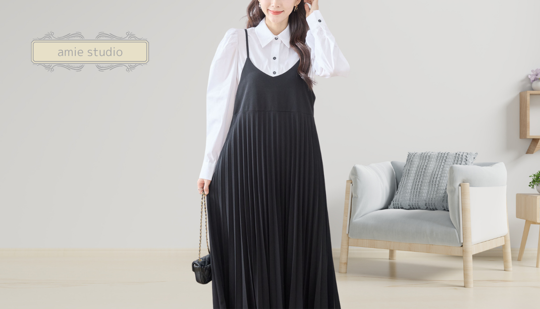 amie studio【2025新作】【M〜L】プリーツキャミソールワンピース