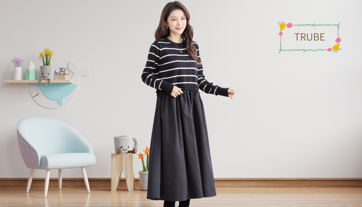 ワンピース ドッキングデザイン ストライプワンピース 【MLL】ブラック 春秋冬