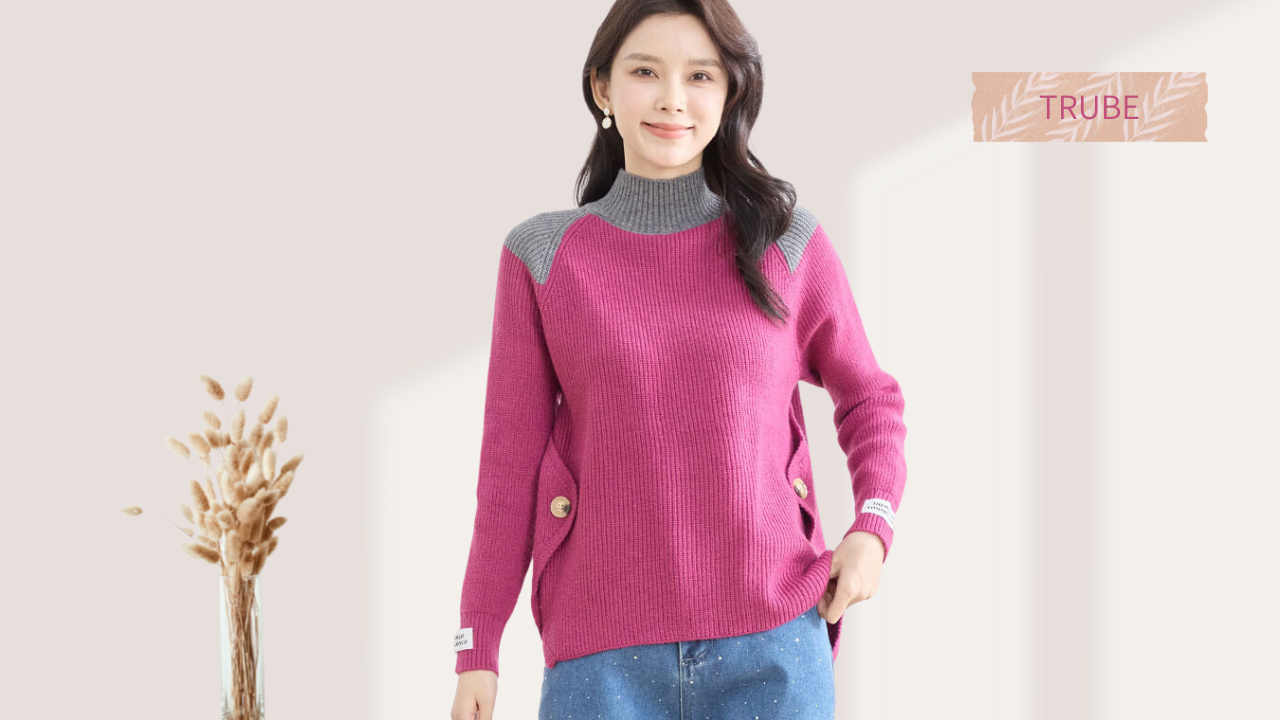 TRUBE【2025新作】【M〜L】サイドボタン配色ニットプルオーバー