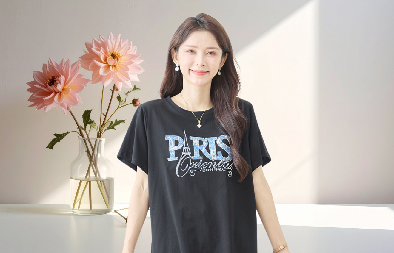 TRUBE ラインストーン装飾エッフェル塔Tシャツ【L~LL】ブラック