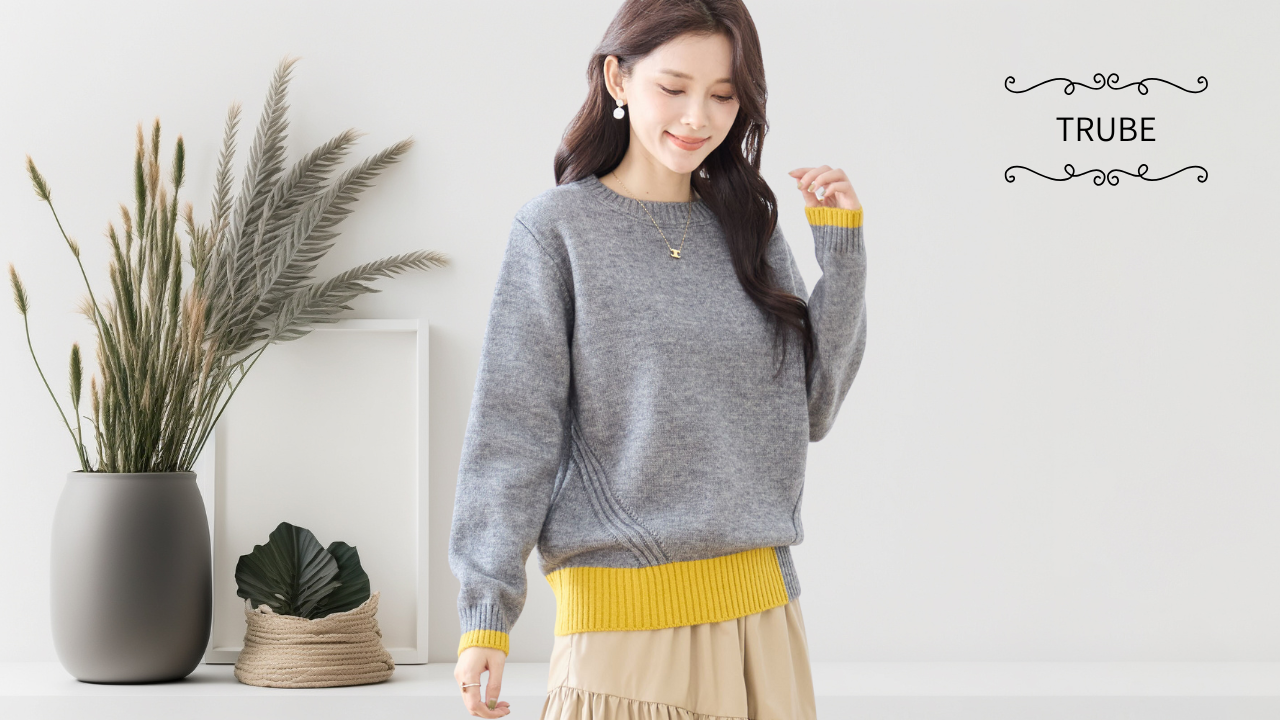 TRUBE【2025新作】【M〜L】バイカラーシンプルニットプルオーバー